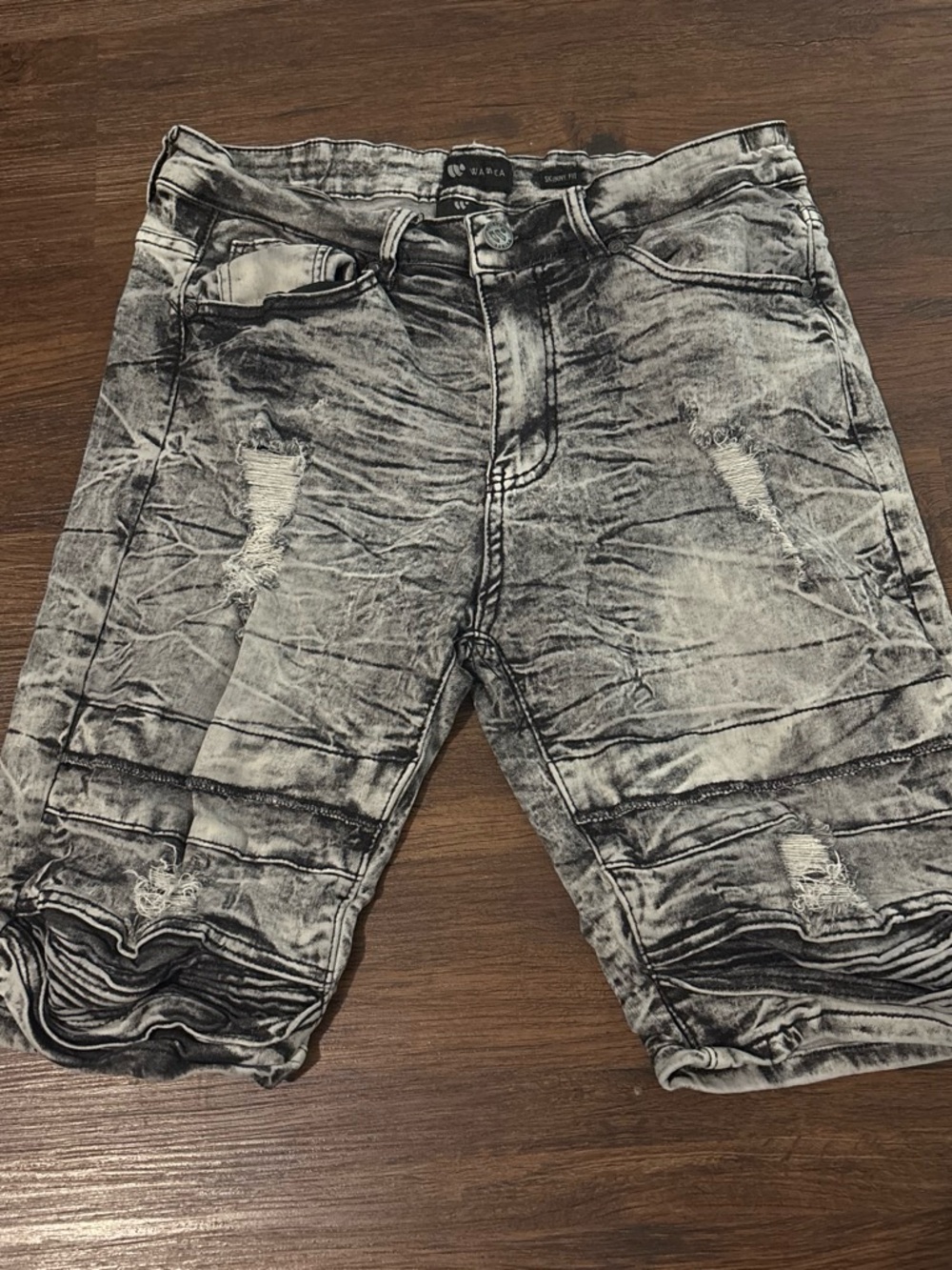 Men's Washed Black Distressed Denim Shorts